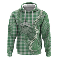 Green Hawaii Palaka Cowboy Turtle Hoodie Hawaiian Paniolo Puakenikeni Maile Lei - Polynesian Pride