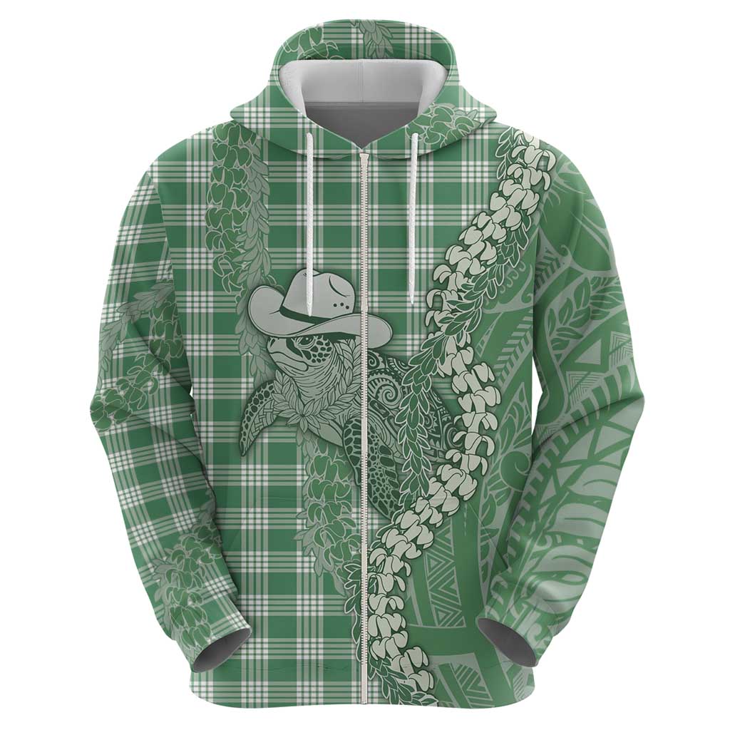 Green Hawaii Palaka Cowboy Turtle Hoodie Hawaiian Paniolo Puakenikeni Maile Lei - Polynesian Pride