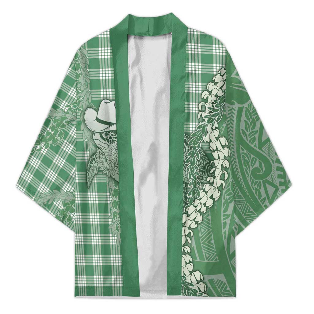 Green Hawaii Palaka Cowboy Turtle Kimono Hawaiian Paniolo Puakenikeni Maile Lei - Polynesian Pride