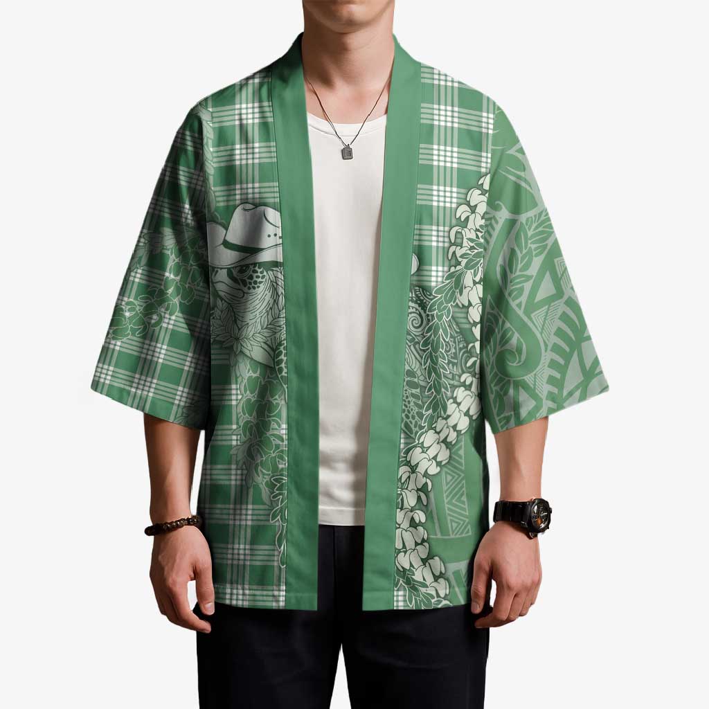 Green Hawaii Palaka Cowboy Turtle Kimono Hawaiian Paniolo Puakenikeni Maile Lei - Polynesian Pride