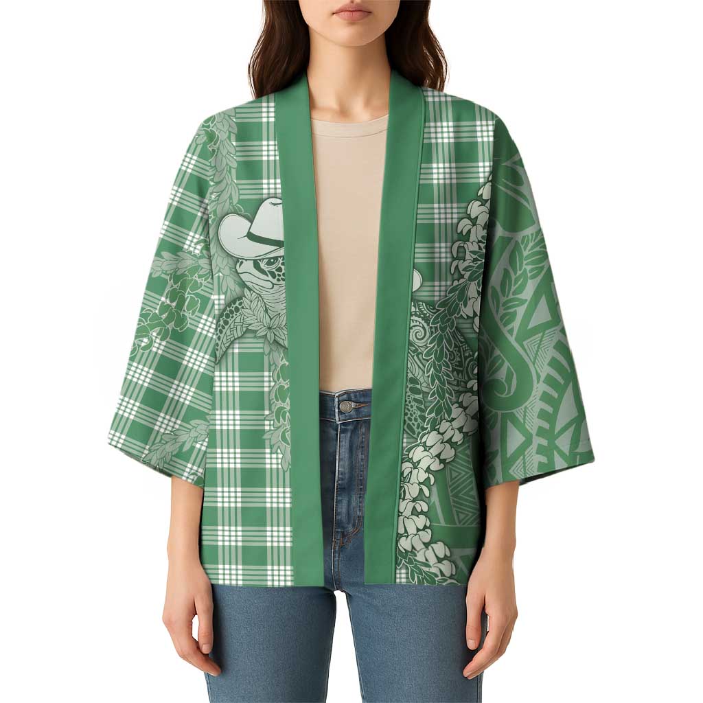 Green Hawaii Palaka Cowboy Turtle Kimono Hawaiian Paniolo Puakenikeni Maile Lei - Polynesian Pride