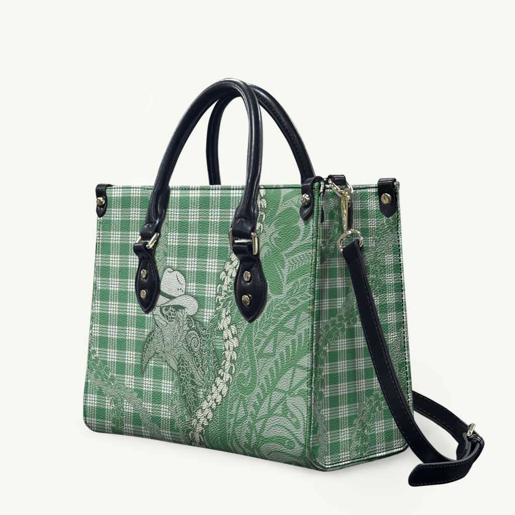 Green Hawaii Palaka Cowboy Turtle Leather Bag Hawaiian Paniolo Puakenikeni Maile Lei - Polynesian Pride