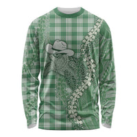 Green Hawaii Palaka Cowboy Turtle Long Sleeve Shirt Hawaiian Paniolo Puakenikeni Maile Lei - Polynesian Pride