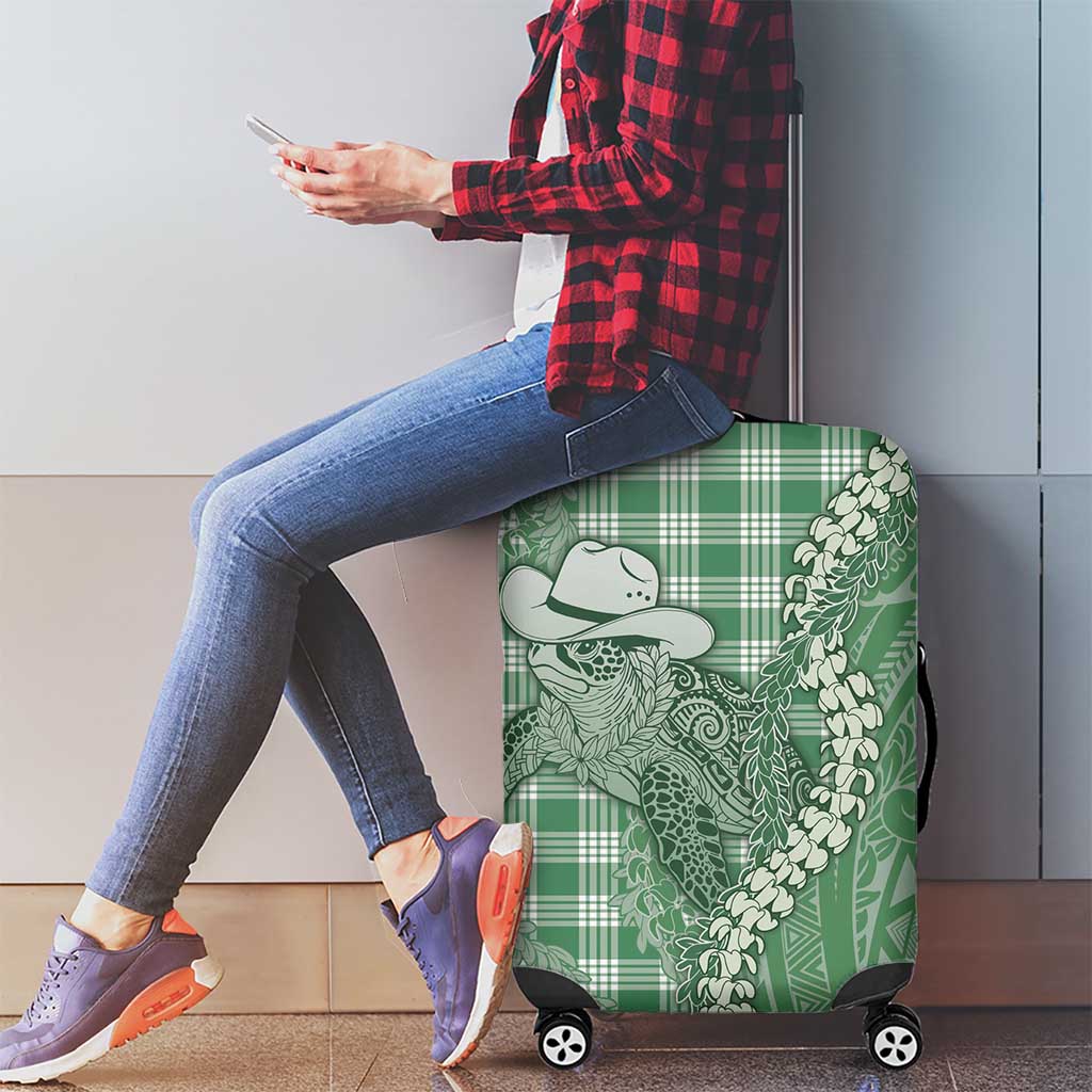 Green Hawaii Palaka Cowboy Turtle Luggage Cover Hawaiian Paniolo Puakenikeni Maile Lei - Polynesian Pride