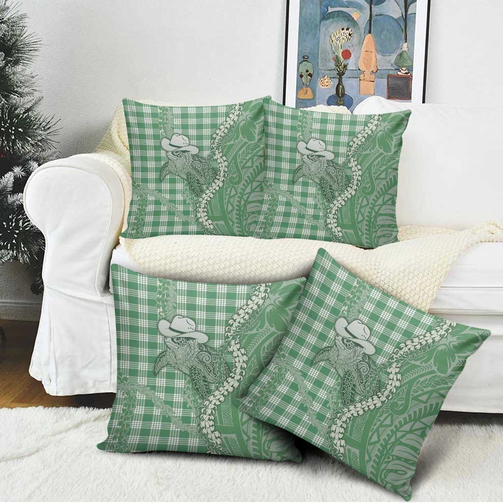 Green Hawaii Palaka Cowboy Turtle Pillow Cover Hawaiian Paniolo Puakenikeni Maile Lei - Polynesian Pride