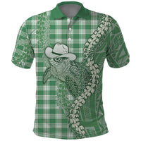 Green Hawaii Palaka Cowboy Turtle Polo Shirt Hawaiian Paniolo Puakenikeni Maile Lei - Polynesian Pride