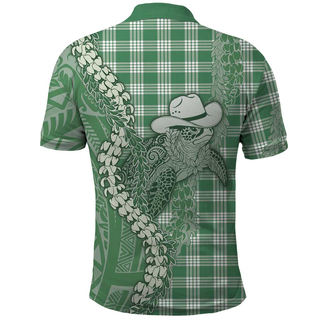 Green Hawaii Palaka Cowboy Turtle Polo Shirt Hawaiian Paniolo Puakenikeni Maile Lei - Polynesian Pride