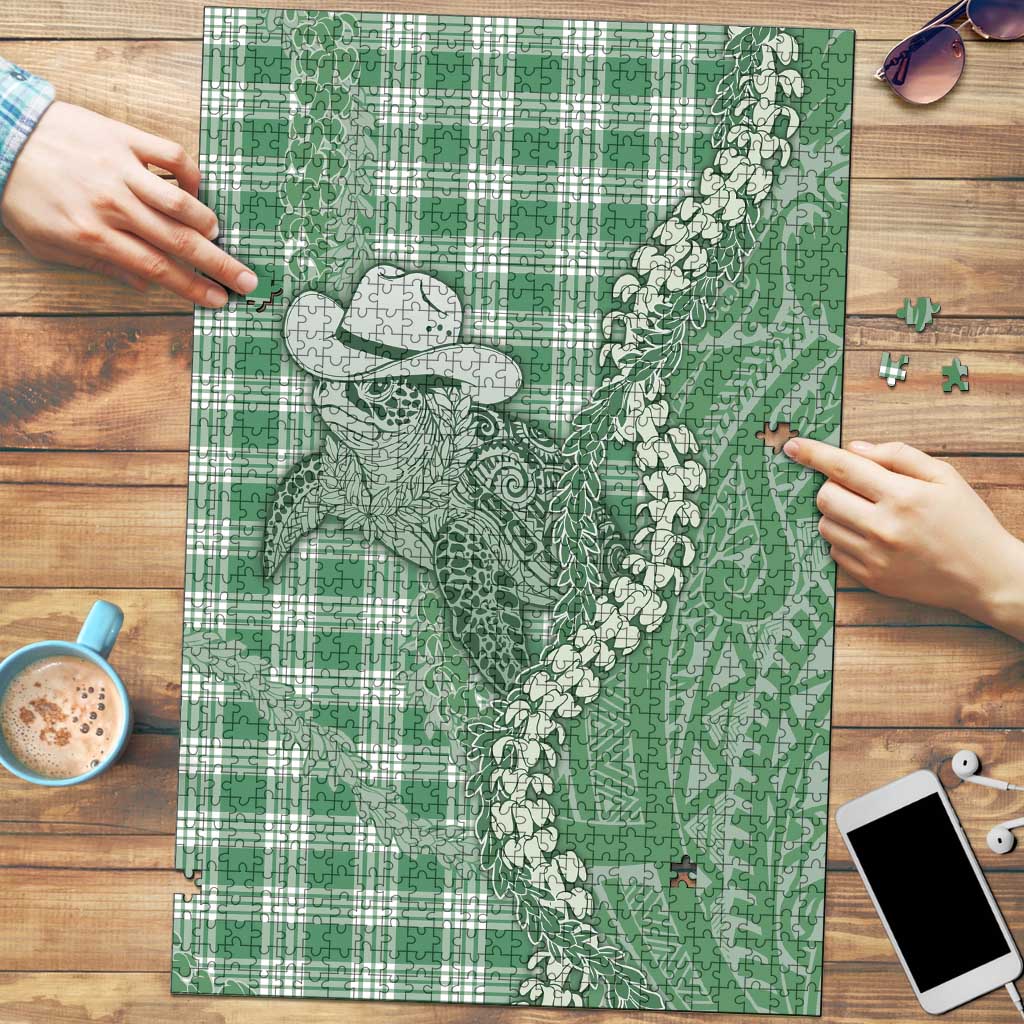Green Hawaii Palaka Cowboy Turtle Puzzle Hawaiian Paniolo Puakenikeni Maile Lei DT05 Green - Polynesian Pride