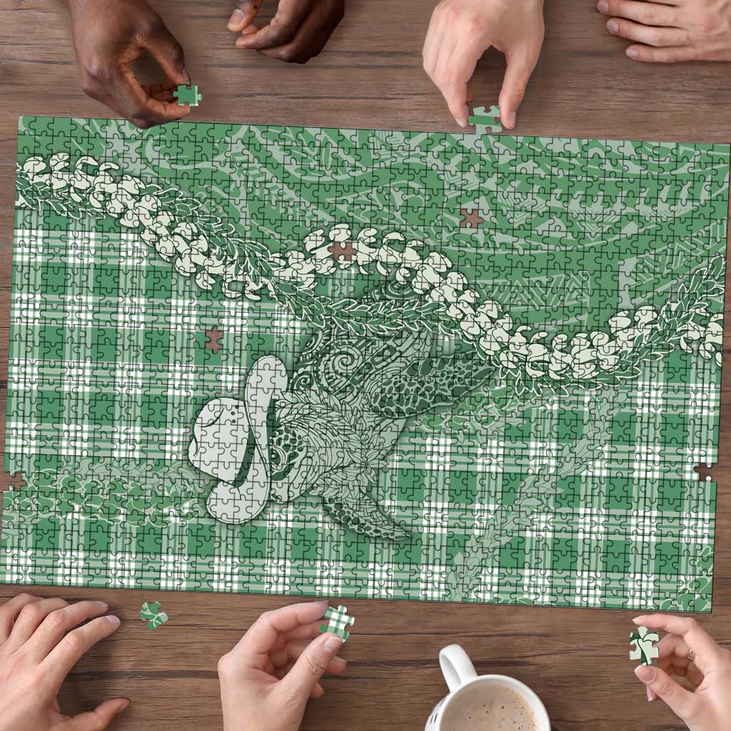 Green Hawaii Palaka Cowboy Turtle Puzzle Hawaiian Paniolo Puakenikeni Maile Lei DT05 - Polynesian Pride