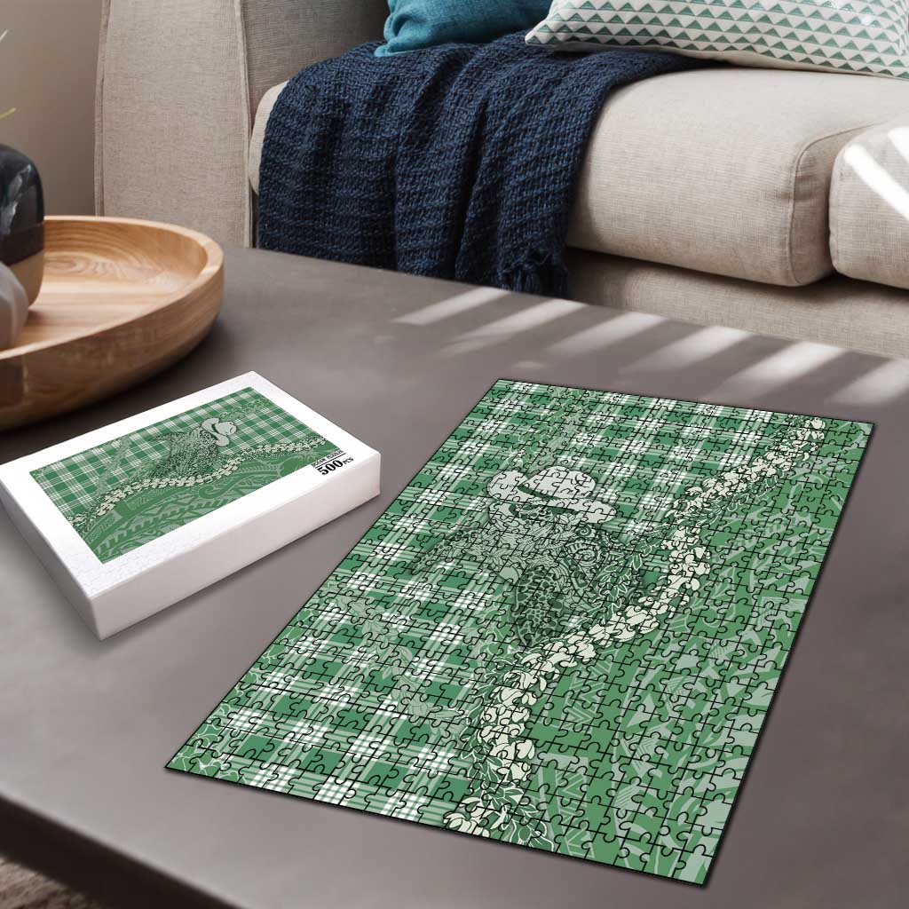 Green Hawaii Palaka Cowboy Turtle Puzzle Hawaiian Paniolo Puakenikeni Maile Lei DT05 - Polynesian Pride
