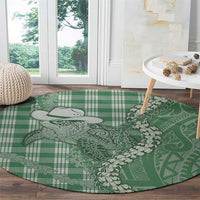 Green Hawaii Palaka Cowboy Turtle Round Carpet Hawaiian Paniolo Puakenikeni Maile Lei - Polynesian Pride