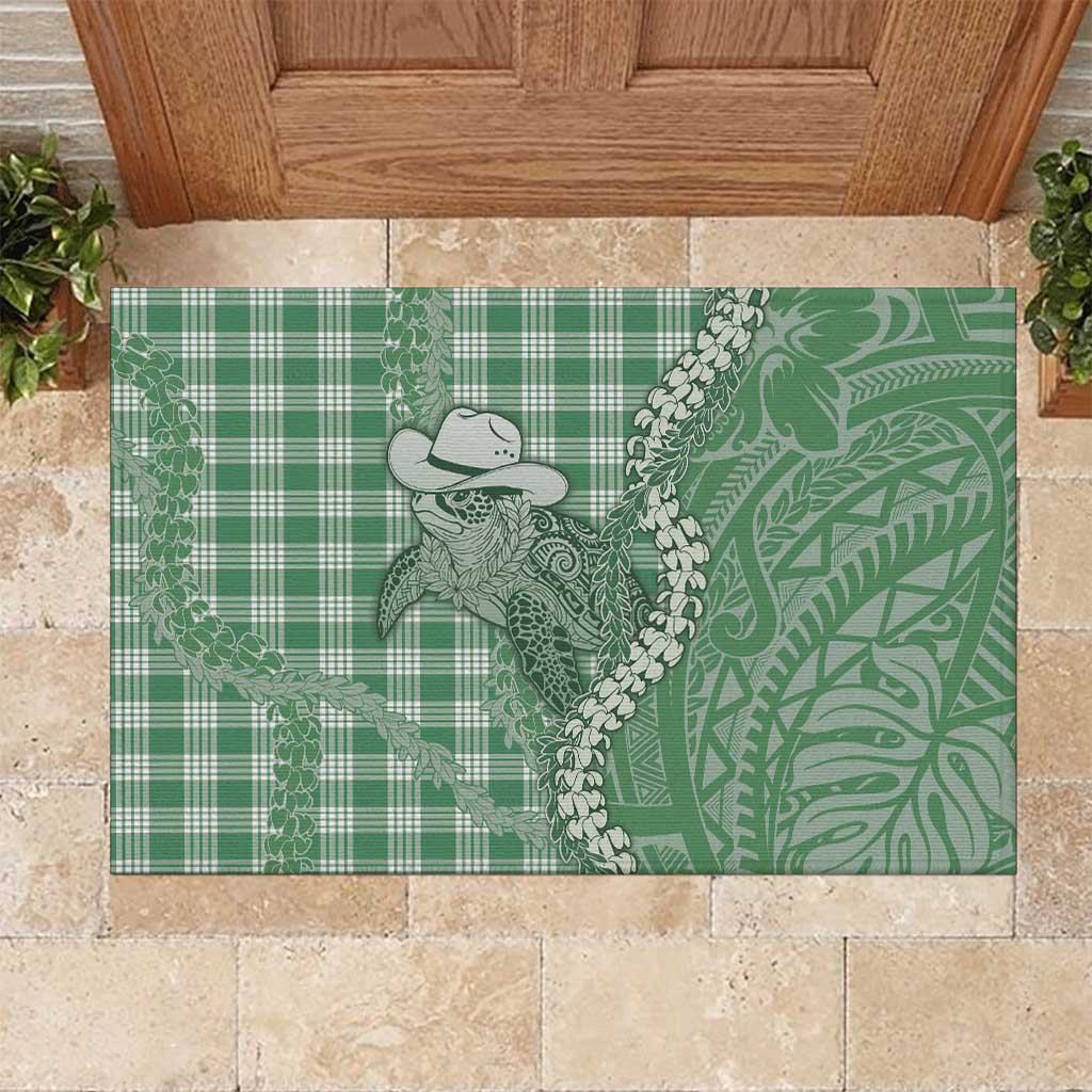 Green Hawaii Palaka Cowboy Turtle Rubber Doormat Hawaiian Paniolo Puakenikeni Maile Lei - Polynesian Pride