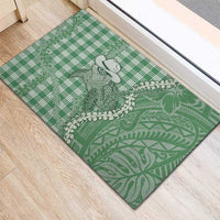 Green Hawaii Palaka Cowboy Turtle Rubber Doormat Hawaiian Paniolo Puakenikeni Maile Lei - Polynesian Pride