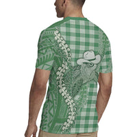 Green Hawaii Palaka Cowboy Turtle Rugby Jersey Hawaiian Paniolo Puakenikeni Maile Lei - Polynesian Pride