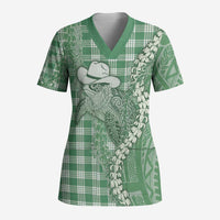 Green Hawaii Palaka Cowboy Turtle Scrub Top Hawaiian Paniolo Puakenikeni Maile Lei DT05 Adult Green - Polynesian Pride
