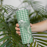 Green Hawaii Palaka Cowboy Turtle Skinny Tumbler Hawaiian Paniolo Puakenikeni Maile Lei - Polynesian Pride
