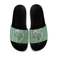 Green Hawaii Palaka Cowboy Turtle Slide Sandals Hawaiian Paniolo Puakenikeni Maile Lei DT05 Green - Polynesian Pride