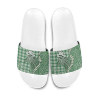 Green Hawaii Palaka Cowboy Turtle Slide Sandals Hawaiian Paniolo Puakenikeni Maile Lei DT05 Green - Polynesian Pride