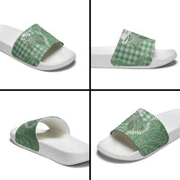 Green Hawaii Palaka Cowboy Turtle Slide Sandals Hawaiian Paniolo Puakenikeni Maile Lei DT05 - Polynesian Pride