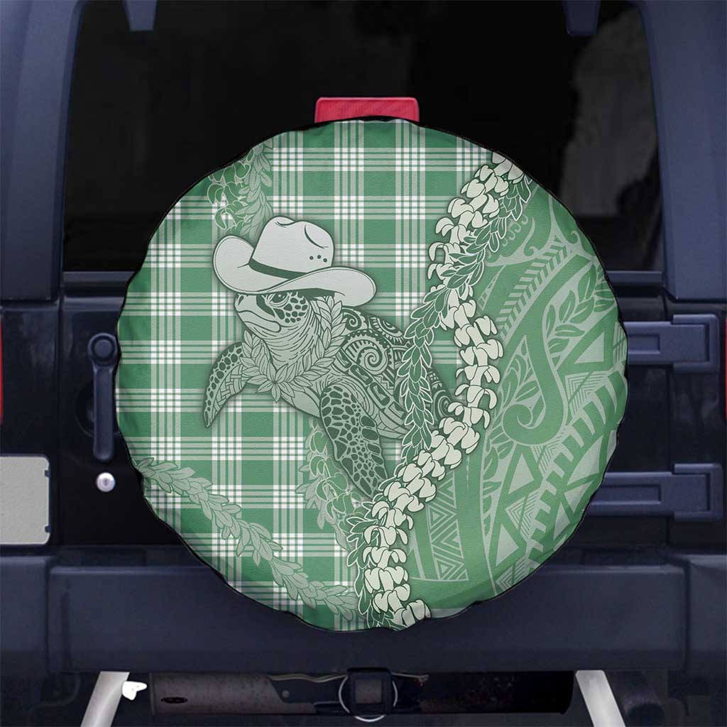 Green Hawaii Palaka Cowboy Turtle Spare Tire Cover Hawaiian Paniolo Puakenikeni Maile Lei - Polynesian Pride