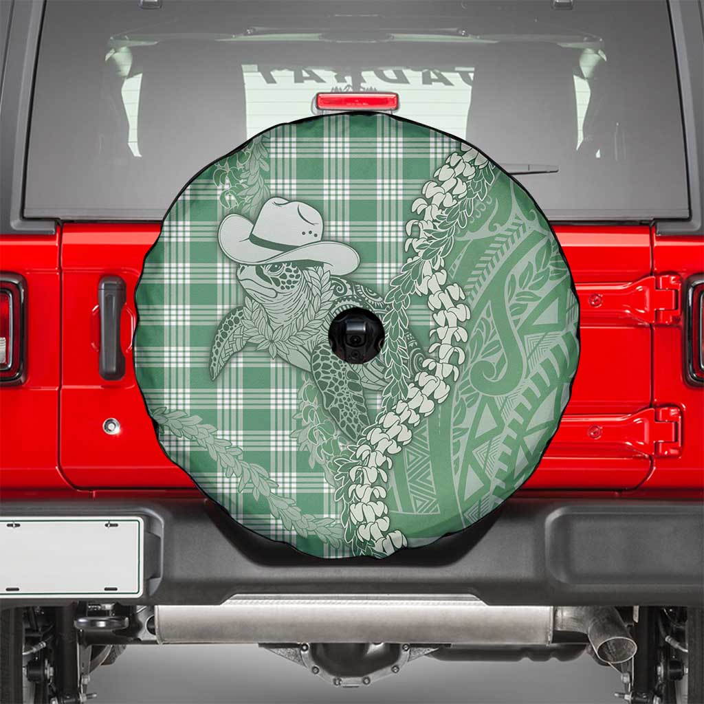 Green Hawaii Palaka Cowboy Turtle Spare Tire Cover Hawaiian Paniolo Puakenikeni Maile Lei - Polynesian Pride