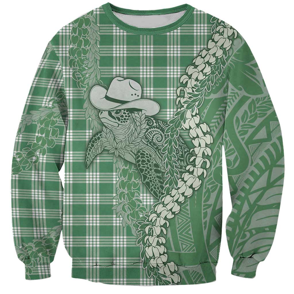 Green Hawaii Palaka Cowboy Turtle Sweatshirt Hawaiian Paniolo Puakenikeni Maile Lei DT05 Unisex Green - Polynesian Pride