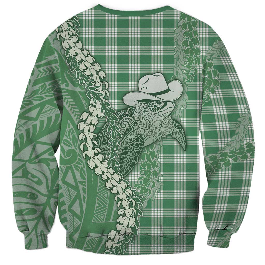 Green Hawaii Palaka Cowboy Turtle Sweatshirt Hawaiian Paniolo Puakenikeni Maile Lei DT05 - Polynesian Pride