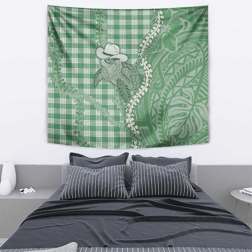 Green Hawaii Palaka Cowboy Turtle Tapestry Hawaiian Paniolo Puakenikeni Maile Lei - Polynesian Pride