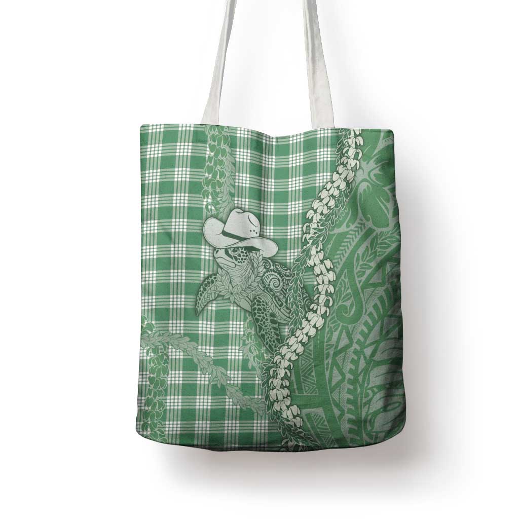 Green Hawaii Palaka Cowboy Turtle Tote Bag Hawaiian Paniolo Puakenikeni Maile Lei - Polynesian Pride