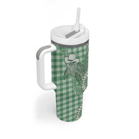Green Hawaii Palaka Cowboy Turtle Tumbler With Handle Hawaiian Paniolo Puakenikeni Maile Lei - Polynesian Pride