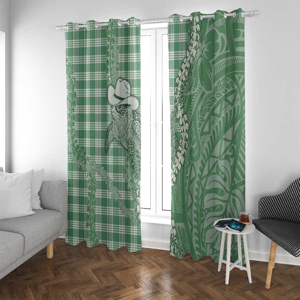 Green Hawaii Palaka Cowboy Turtle Window Curtain Hawaiian Paniolo Puakenikeni Maile Lei - Polynesian Pride