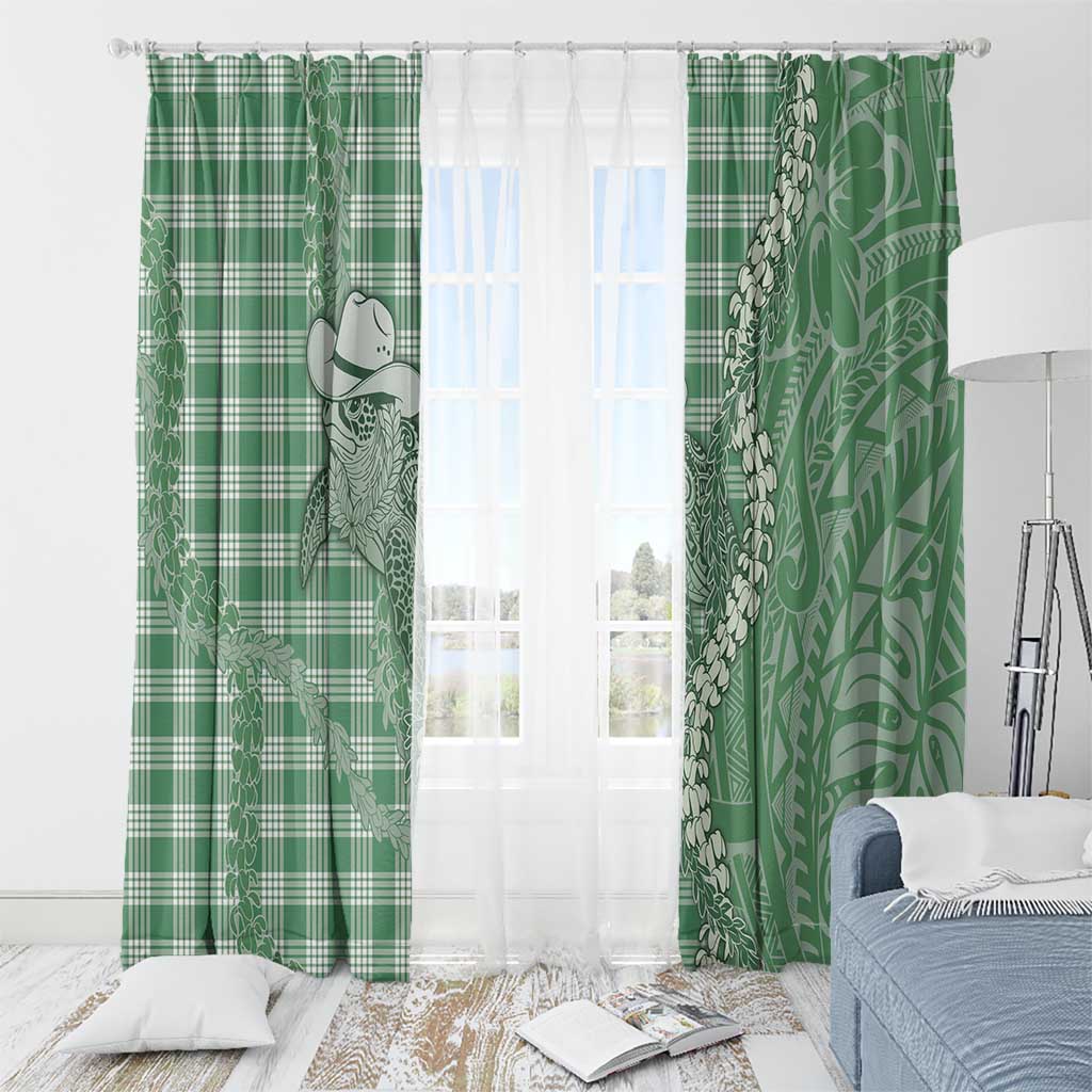 Green Hawaii Palaka Cowboy Turtle Window Curtain Hawaiian Paniolo Puakenikeni Maile Lei - Polynesian Pride