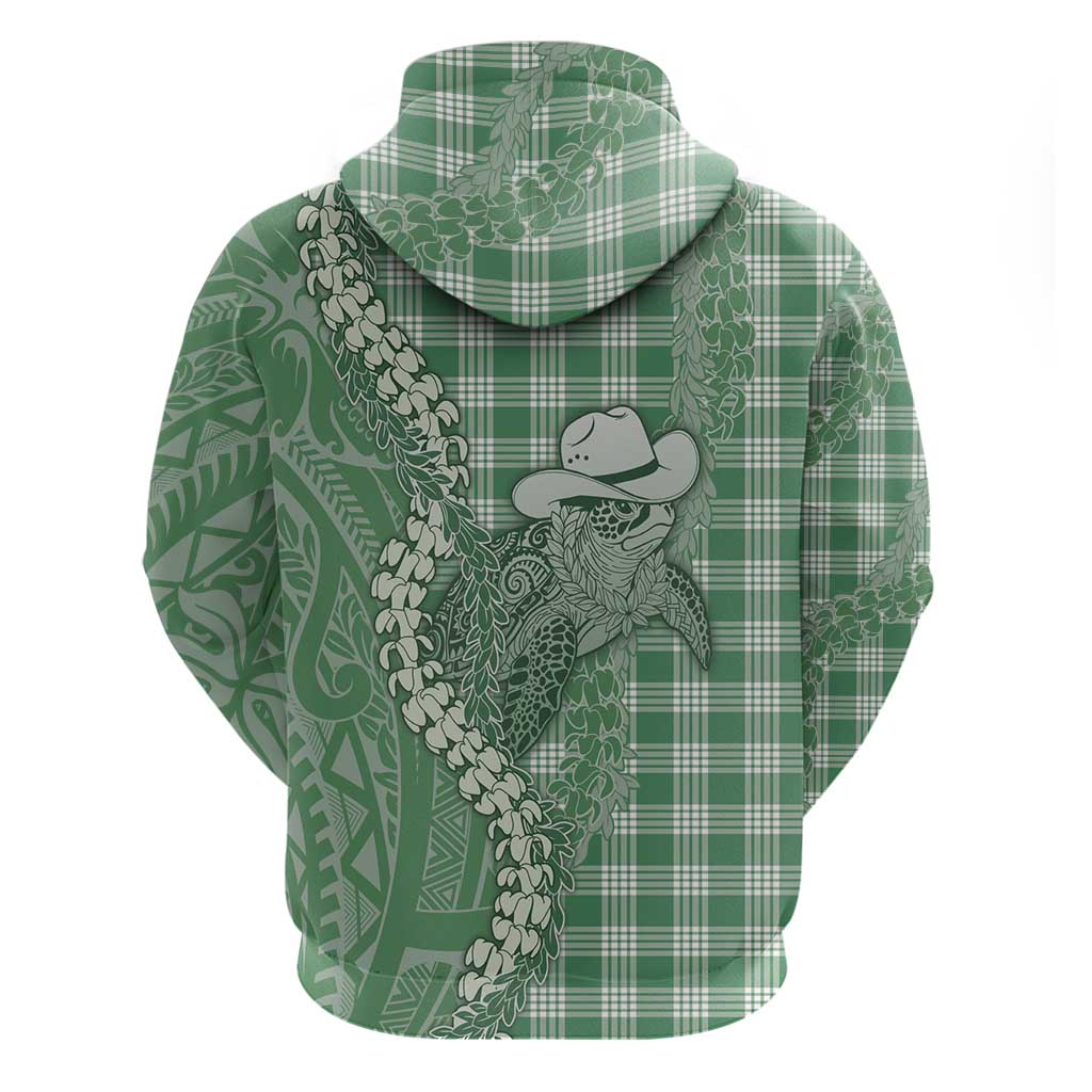 Green Hawaii Palaka Cowboy Turtle Zip Hoodie Hawaiian Paniolo Puakenikeni Maile Lei - Polynesian Pride
