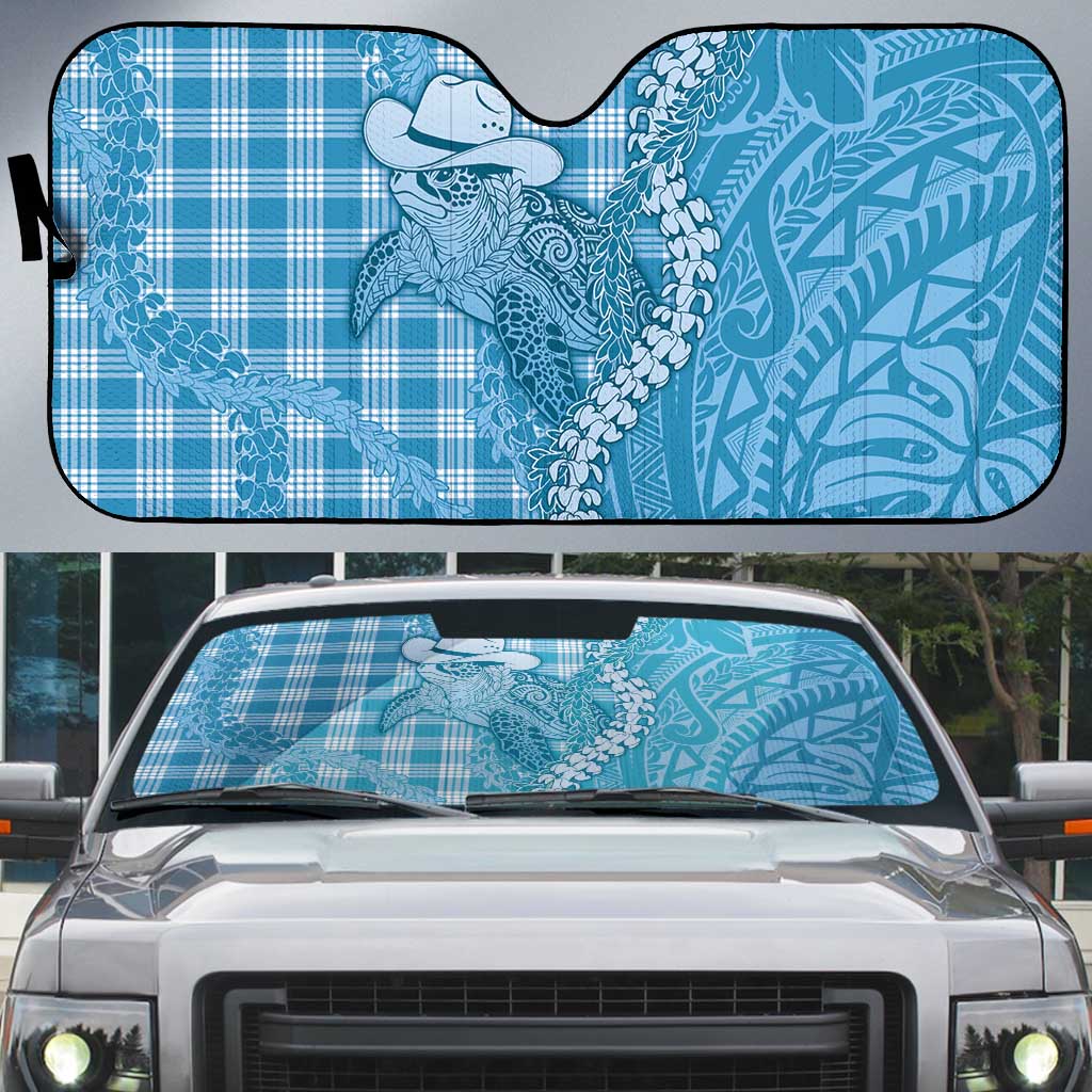Blue Hawaii Palaka Cowboy Turtle Auto Sun Shade Hawaiian Paniolo Puakenikeni Maile Lei - Polynesian Pride