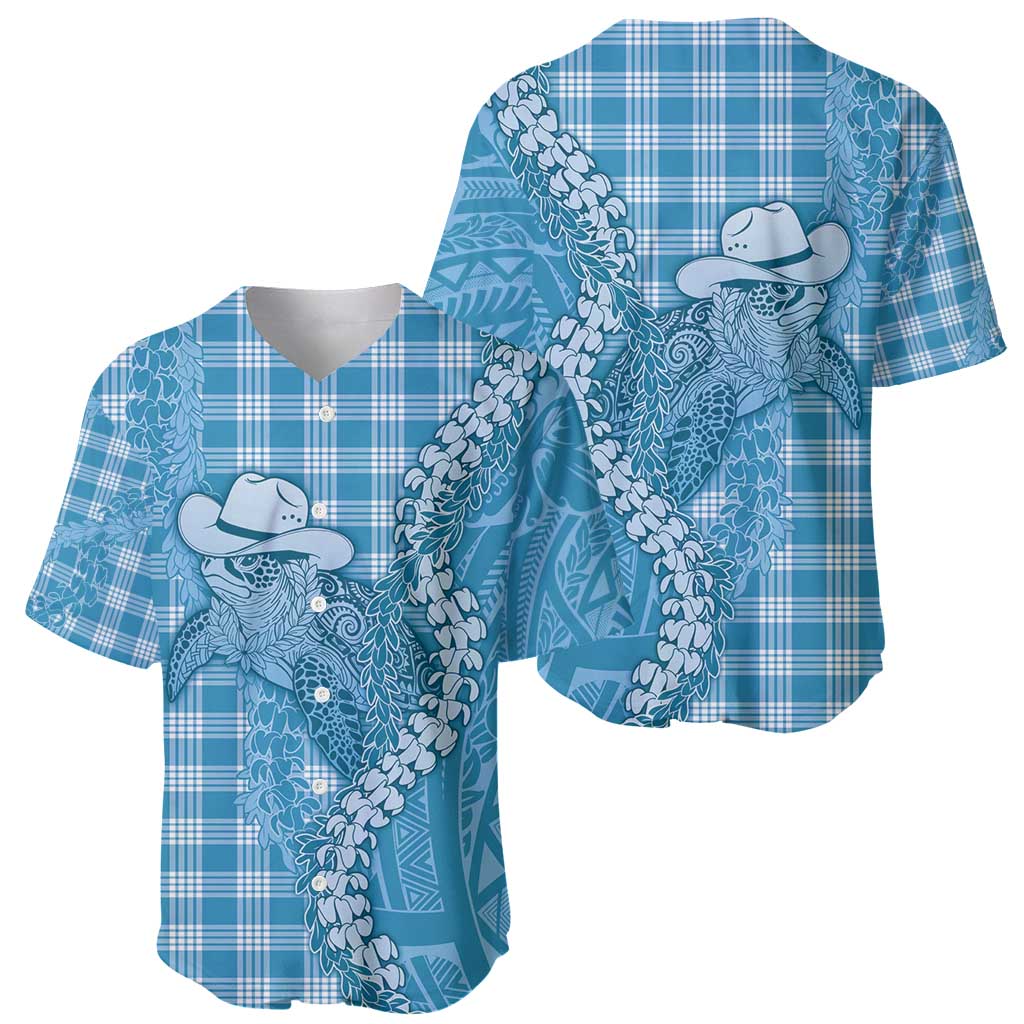 Blue Hawaii Palaka Cowboy Turtle Baseball Jersey Hawaiian Paniolo Puakenikeni Maile Lei - Polynesian Pride
