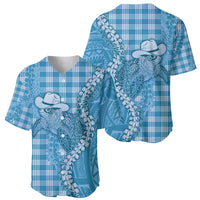 Blue Hawaii Palaka Cowboy Turtle Baseball Jersey Hawaiian Paniolo Puakenikeni Maile Lei - Polynesian Pride