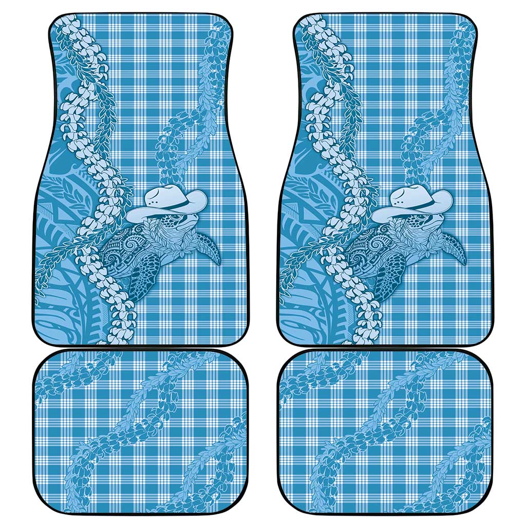 Blue Hawaii Palaka Cowboy Turtle Car Mats Hawaiian Paniolo Puakenikeni Maile Lei - Polynesian Pride