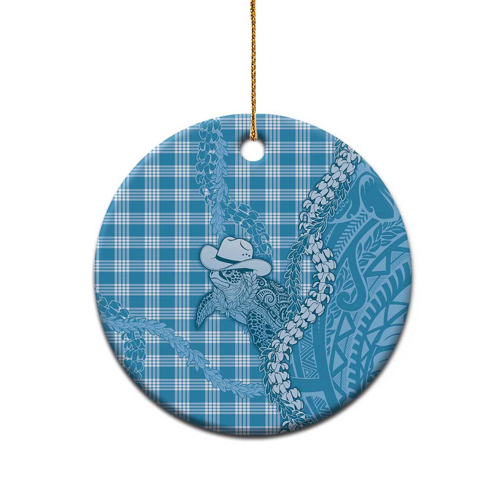 Blue Hawaii Palaka Cowboy Turtle Ceramic Ornament Hawaiian Paniolo Puakenikeni Maile Lei - Polynesian Pride