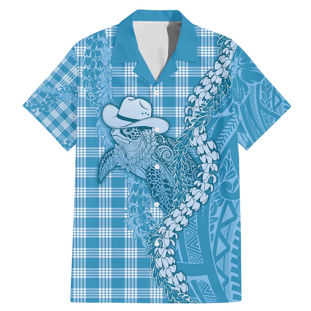 Blue Hawaii Palaka Cowboy Turtle Family Matching Mermaid Dress and Hawaiian Shirt Hawaiian Paniolo Puakenikeni Maile Lei - Polynesian Pride