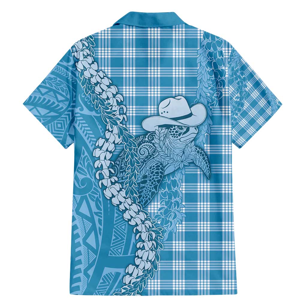 Blue Hawaii Palaka Cowboy Turtle Family Matching Summer Maxi Dress and Hawaiian Shirt Hawaiian Paniolo Puakenikeni Maile Lei - Polynesian Pride