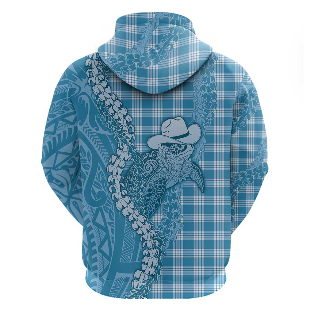 Blue Hawaii Palaka Cowboy Turtle Hoodie Hawaiian Paniolo Puakenikeni Maile Lei - Polynesian Pride