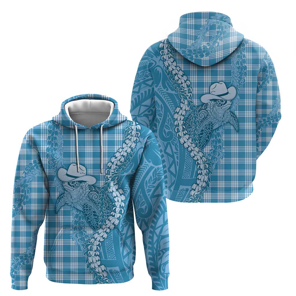 Blue Hawaii Palaka Cowboy Turtle Hoodie Hawaiian Paniolo Puakenikeni Maile Lei - Polynesian Pride