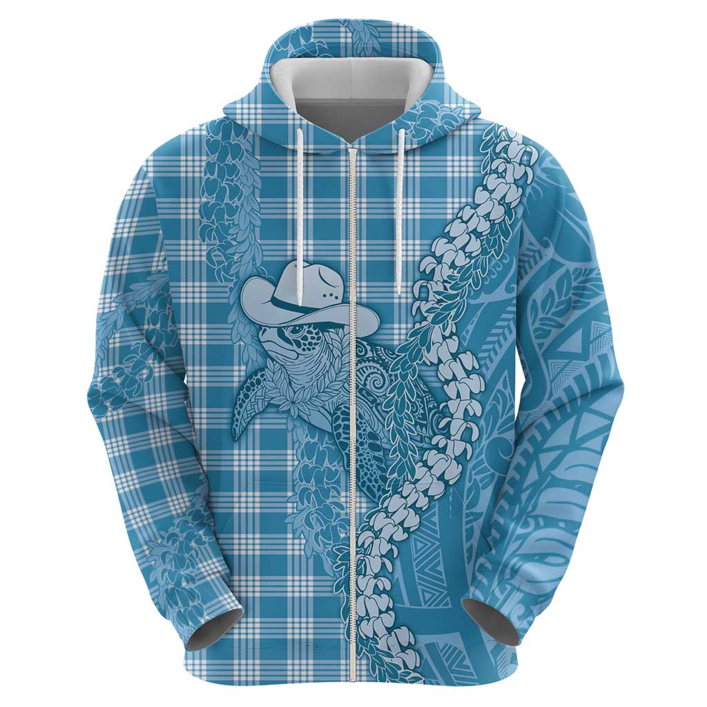Blue Hawaii Palaka Cowboy Turtle Hoodie Hawaiian Paniolo Puakenikeni Maile Lei - Polynesian Pride