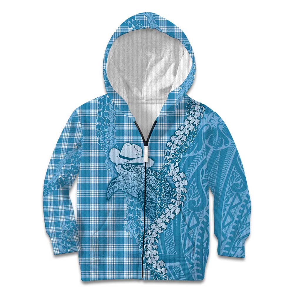 Blue Hawaii Palaka Cowboy Turtle Kid Hoodie Hawaiian Paniolo Puakenikeni Maile Lei - Polynesian Pride