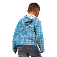 Blue Hawaii Palaka Cowboy Turtle Kid Hoodie Hawaiian Paniolo Puakenikeni Maile Lei - Polynesian Pride
