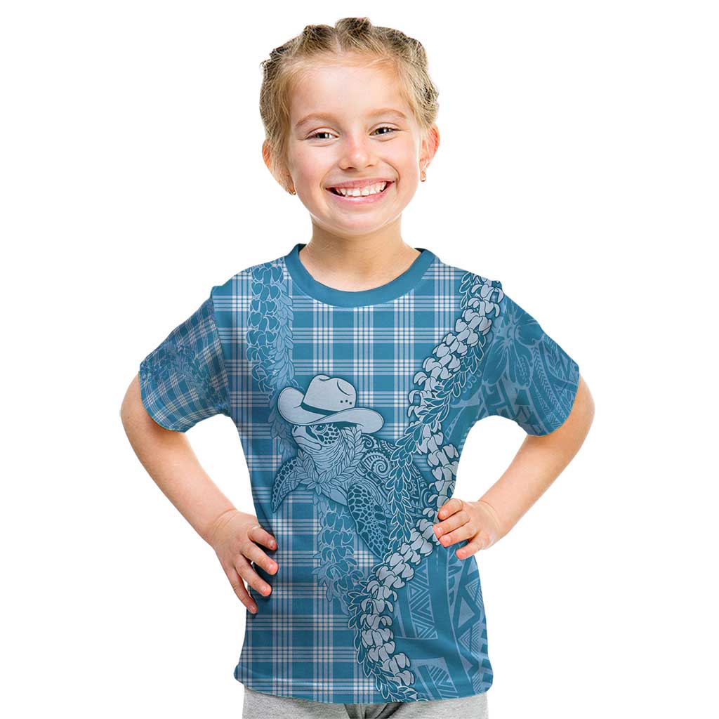 Blue Hawaii Palaka Cowboy Turtle Kid T Shirt Hawaiian Paniolo Puakenikeni Maile Lei - Polynesian Pride