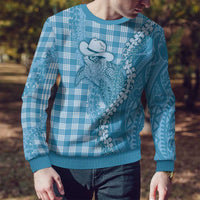 Blue Hawaii Palaka Cowboy Turtle Ugly Christmas Sweater Hawaiian Paniolo Puakenikeni Maile Lei - Polynesian Pride