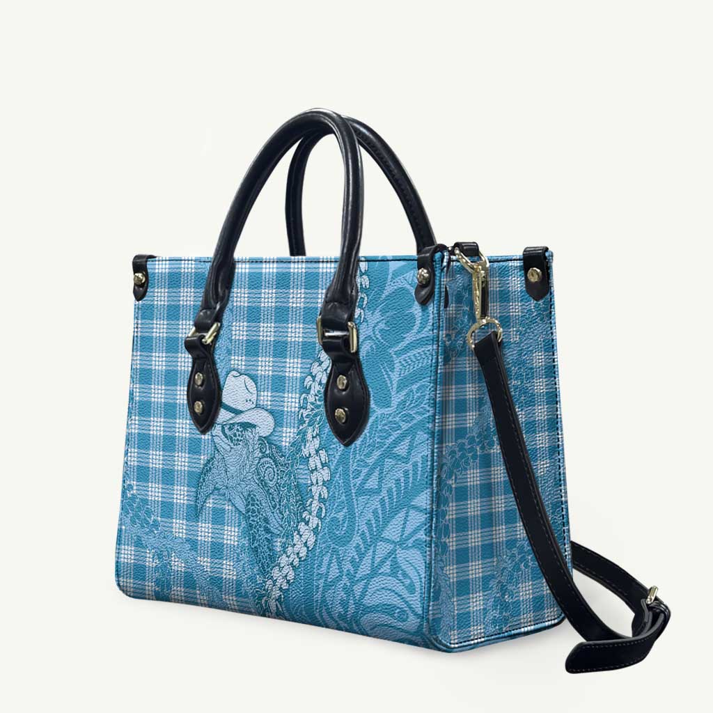Blue Hawaii Palaka Cowboy Turtle Leather Bag Hawaiian Paniolo Puakenikeni Maile Lei - Polynesian Pride