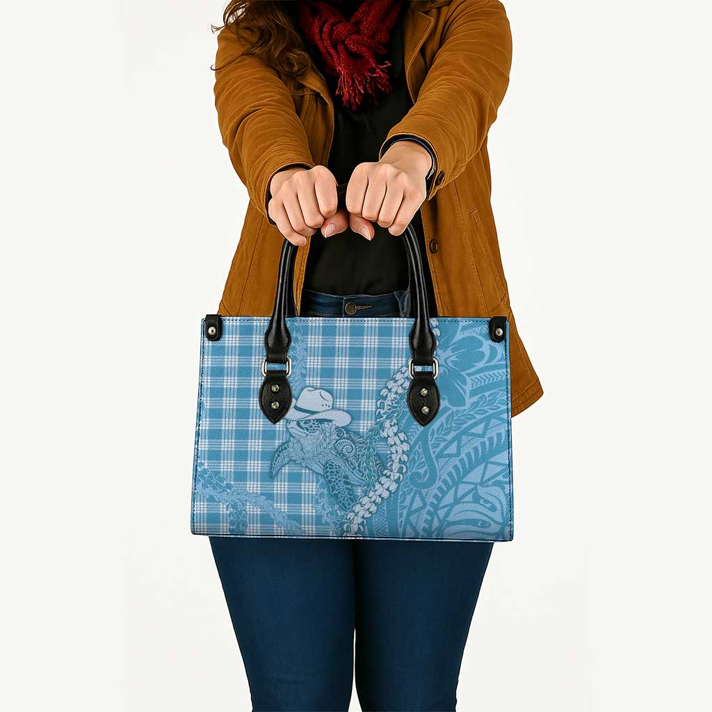 Blue Hawaii Palaka Cowboy Turtle Leather Bag Hawaiian Paniolo Puakenikeni Maile Lei - Polynesian Pride