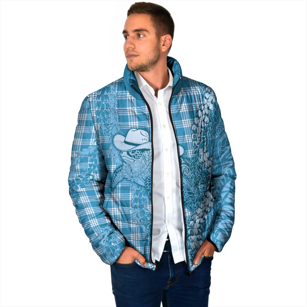 Blue Hawaii Palaka Cowboy Turtle Padded Jacket Hawaiian Paniolo Puakenikeni Maile Lei - Polynesian Pride